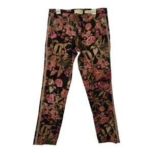 Anthropologie Chino Floral Print Relaxed Pants 25P Petite Cotton Side Stripe Boh